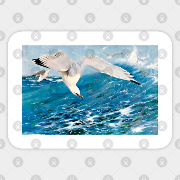 Seagull flying over the ocean. Sticker by Marccelus